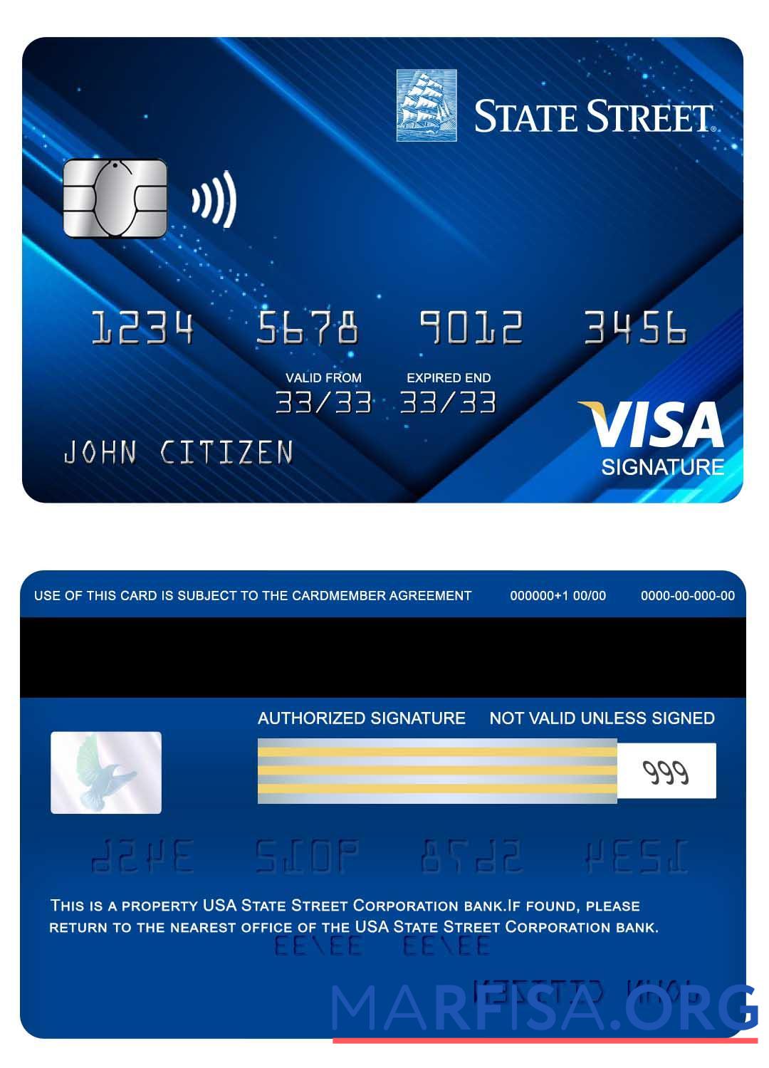Downloadable USA State Street Corporation bank signature card sample